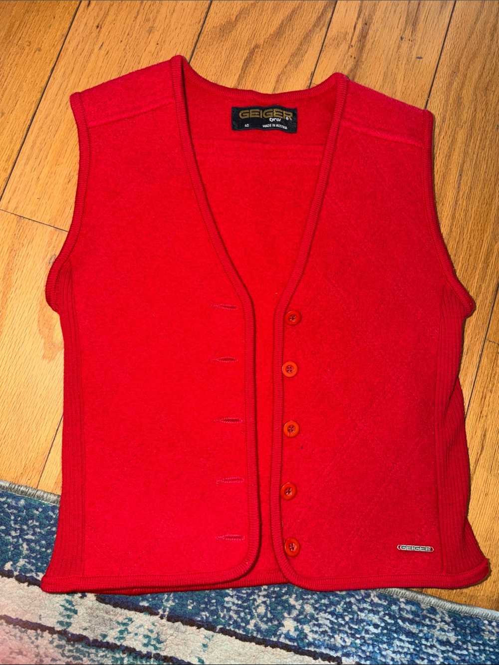 Geiger Red V-Neck Button Vest for Women